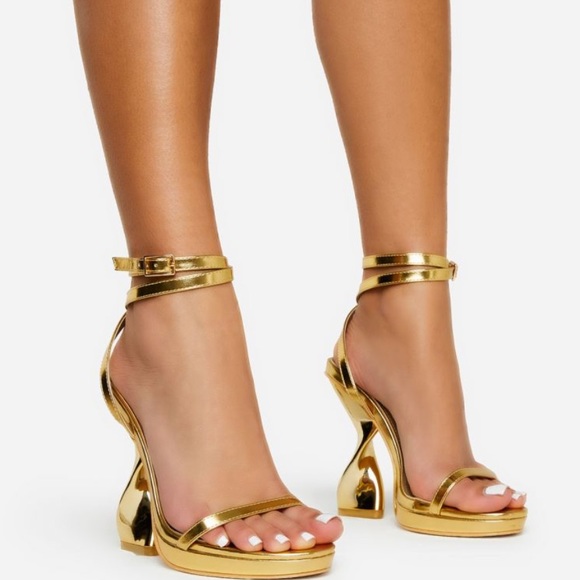 EGO Shoes - EGO Gold Metallic Sculpted Heel Ankle Strap Sandals